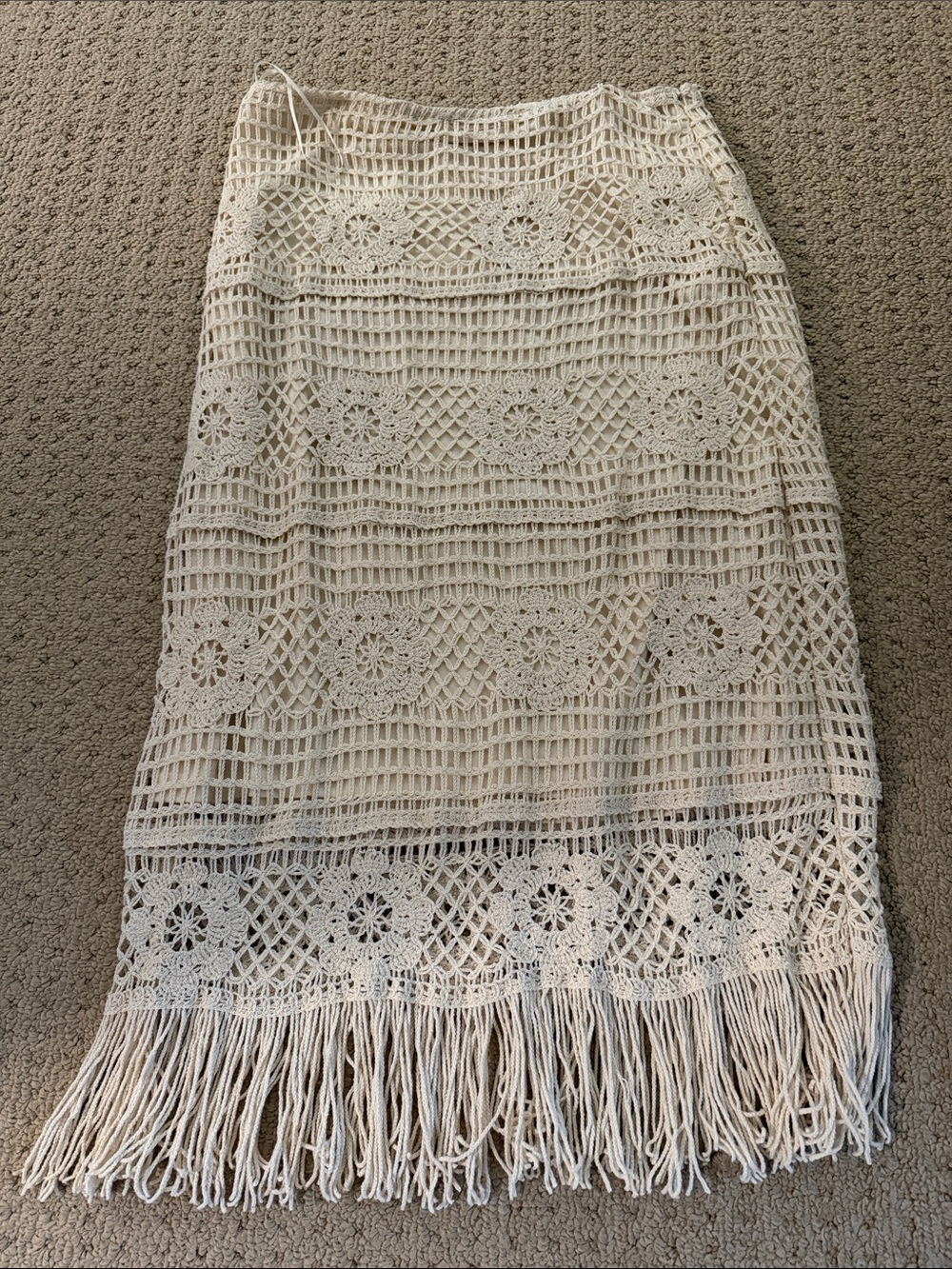 Crochet Fringe Midi Skirt - Cream